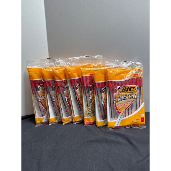 Lot of 7 90's BIC Cristal Red Ballpoint Pens Medium Point 1.0mm 10-Pack Total 70 - Picture 1 of 4
